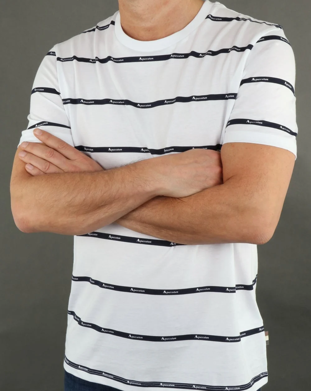 Aquascutum Whillan Aqua Stripe T Shirt White - Image 4