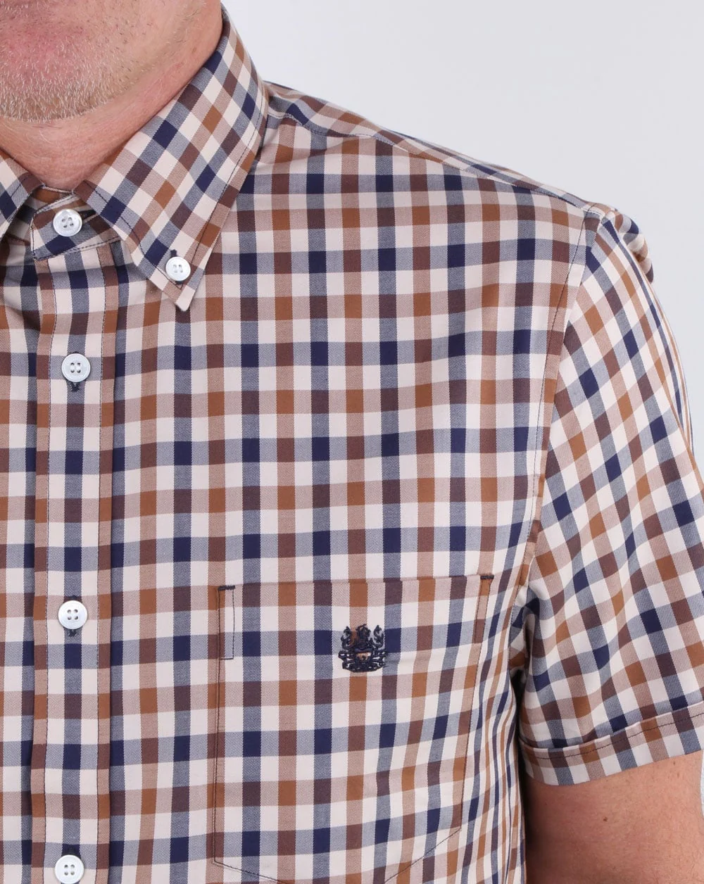 Aquascutum York Short Sleeve Club Check Shirt Vicuna - Image 2