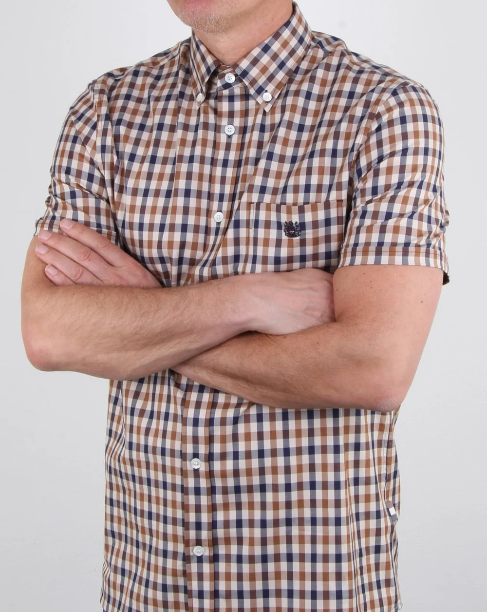 Aquascutum York Short Sleeve Club Check Shirt Vicuna - Image 3