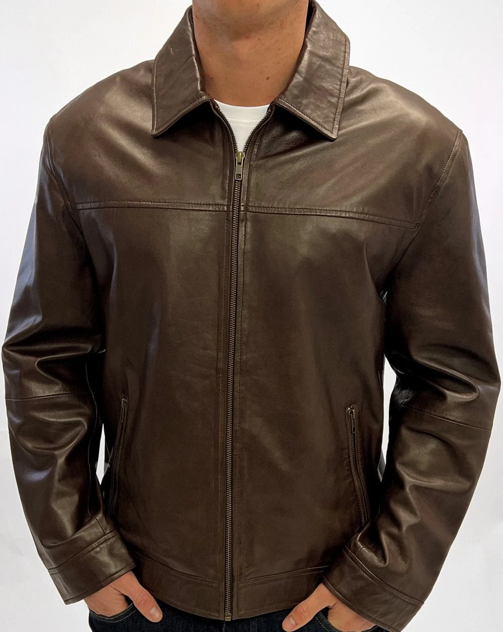 Archive Leathers Shirt Collar Leather Jacket Brown - Image 3