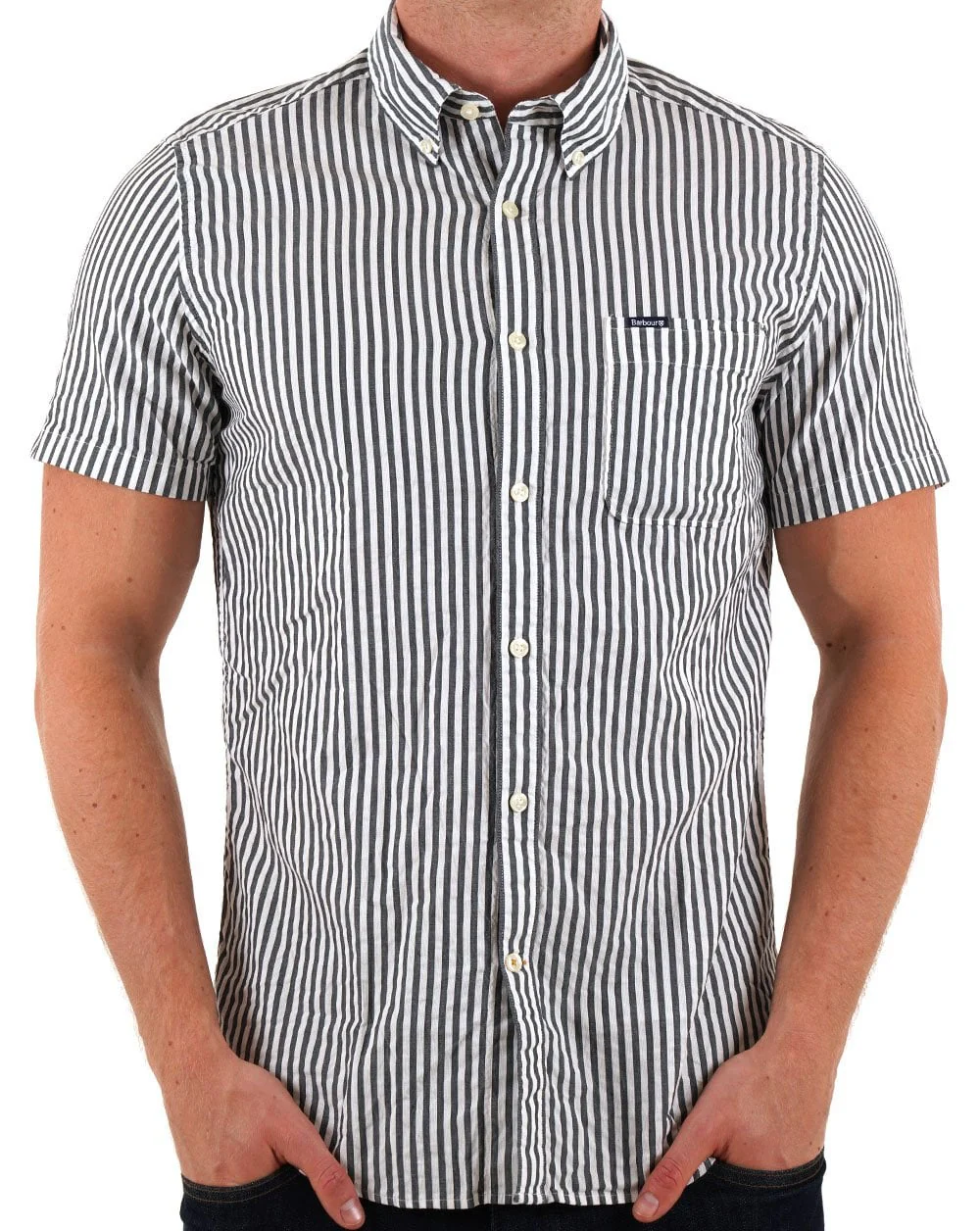 Barbour Cresswell Seersucker Shirt Navy - Image 3