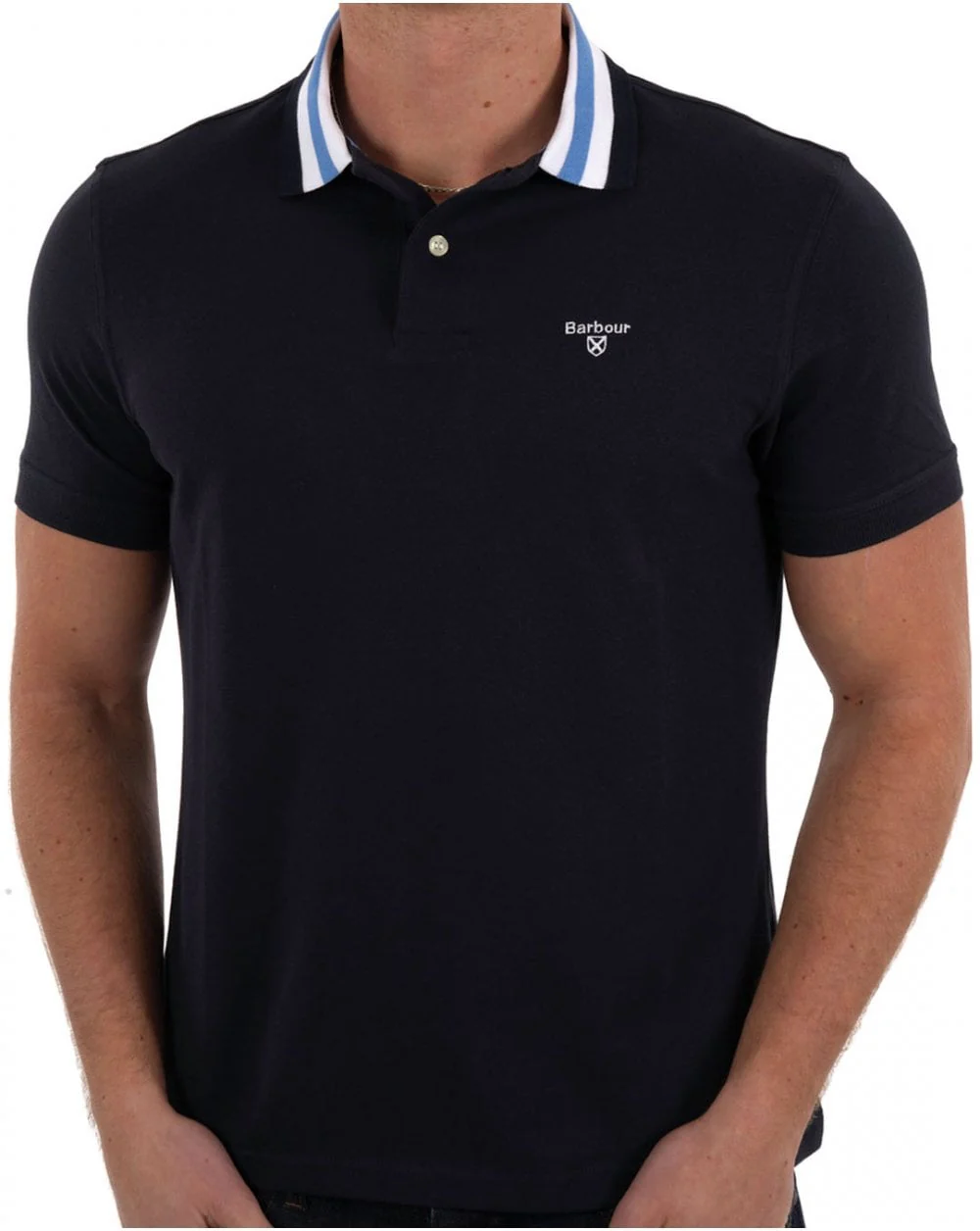 Barbour Hawkesmoor Tipped Polo Shirt Navy - Image 3