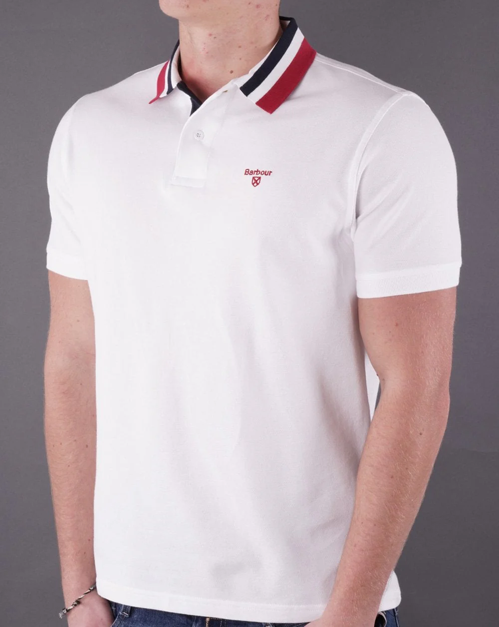 Barbour Hawkeswater Tipped Polo White/Red/Blue - Image 3