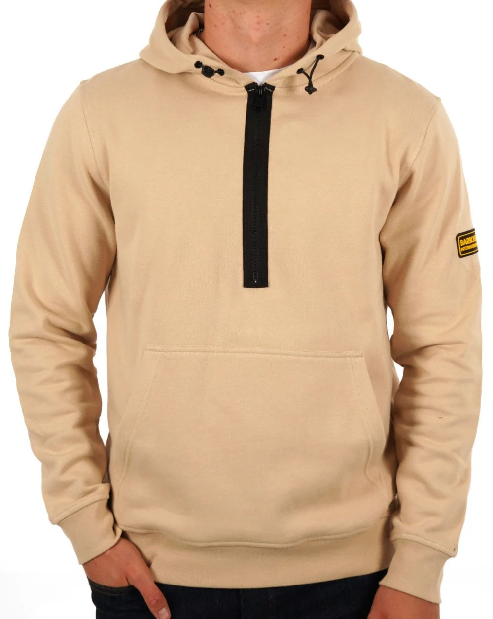 Barbour International Badge Half Zip Hoody Light Stone - Image 2
