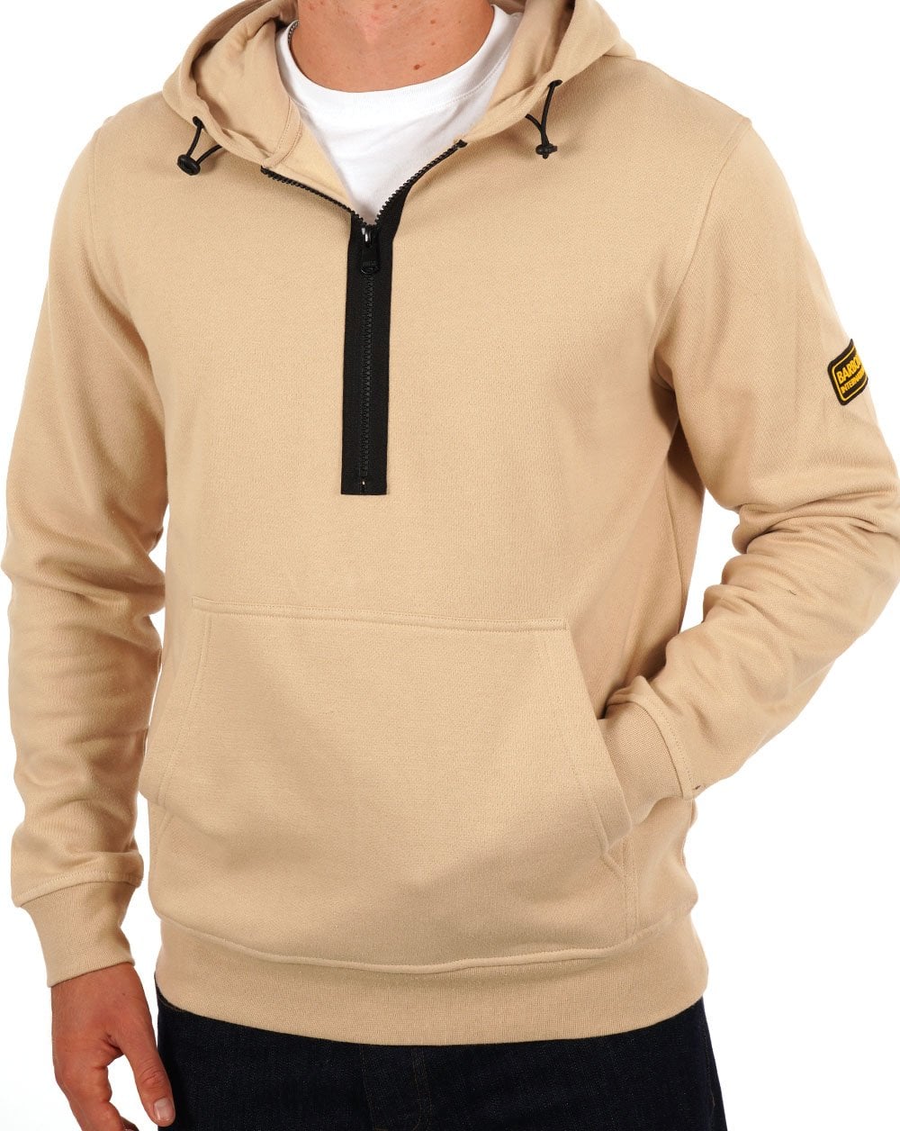 Barbour International Badge Half Zip Hoody Light Stone - Image 3