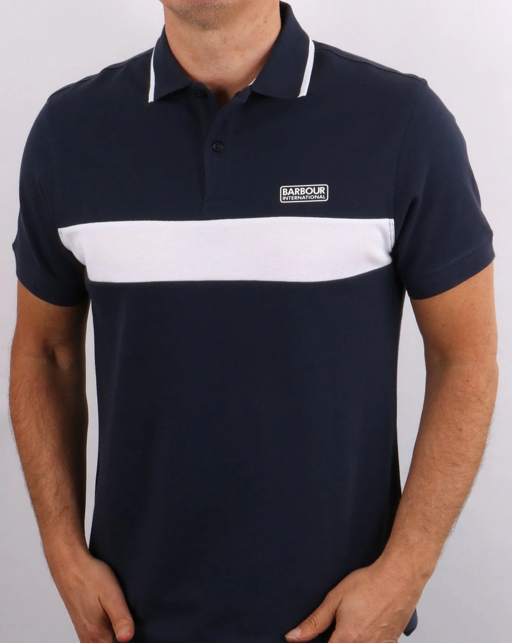 Barbour International Block Stripe Polo Dress Blue - Image 3