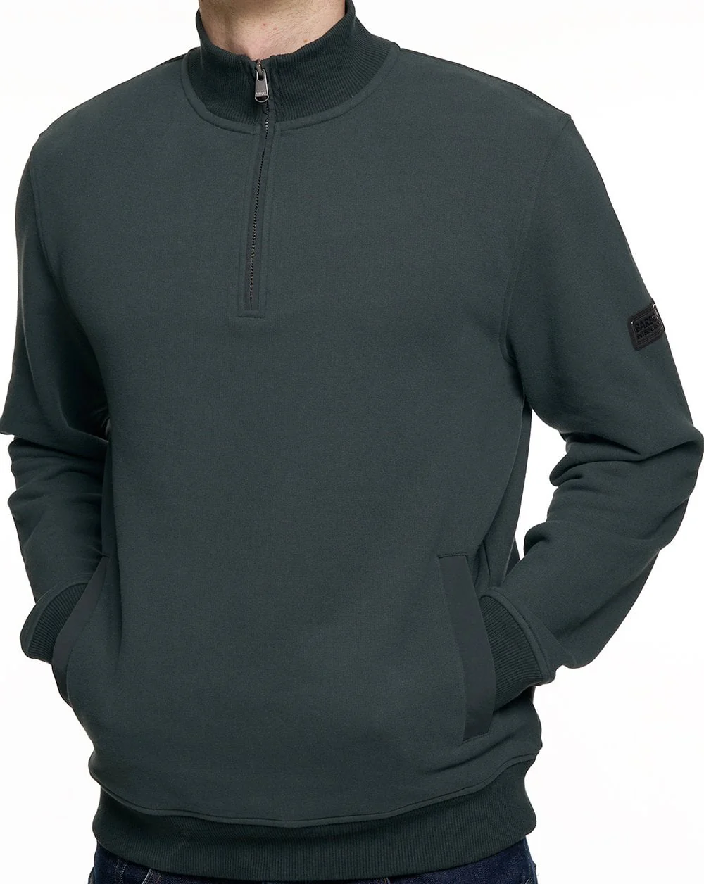 Barbour International Ehan Half Zip Sweatshirt Forest Green - Image 3
