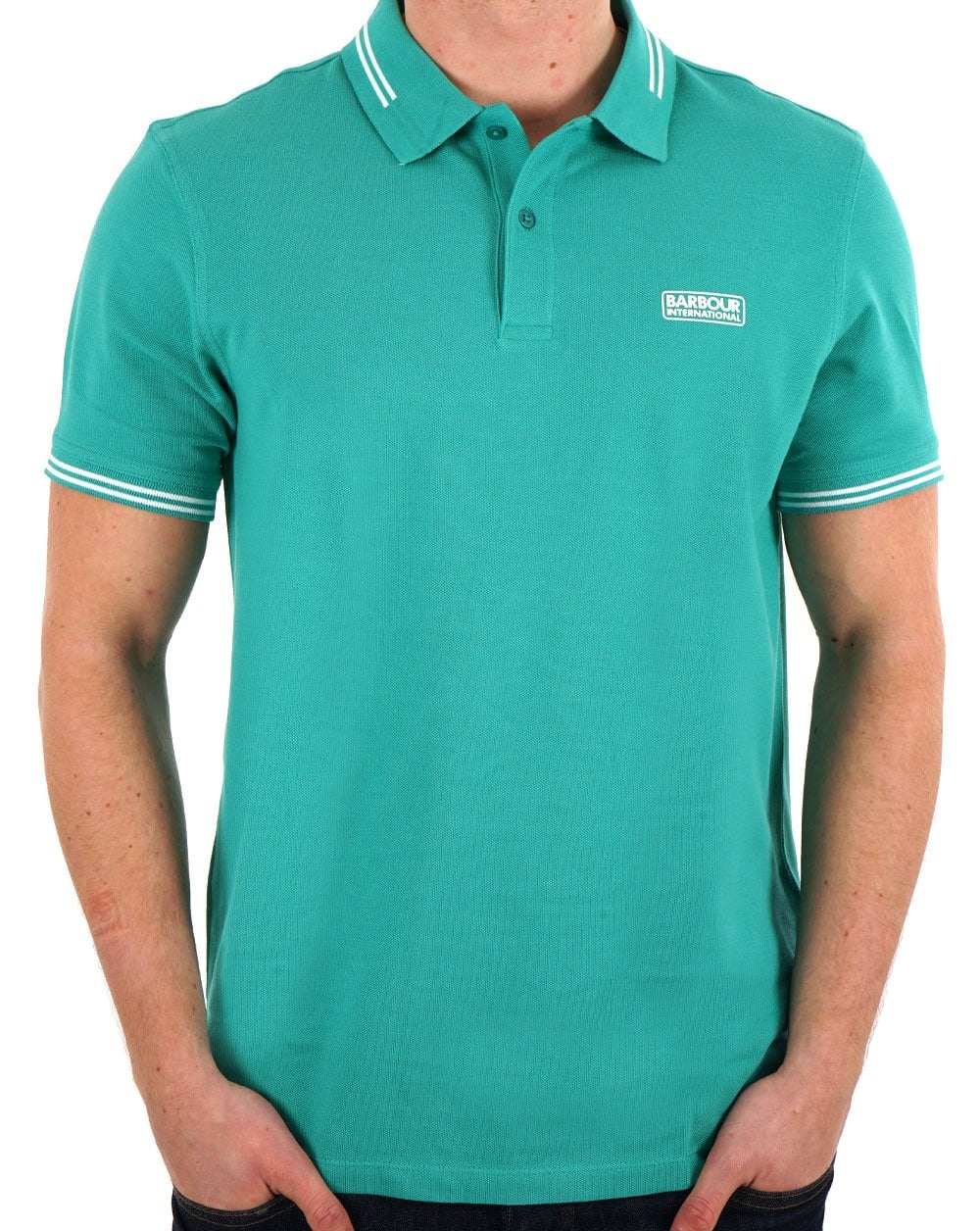 Barbour International Essential Tipped Polo Fender Teal - Image 3