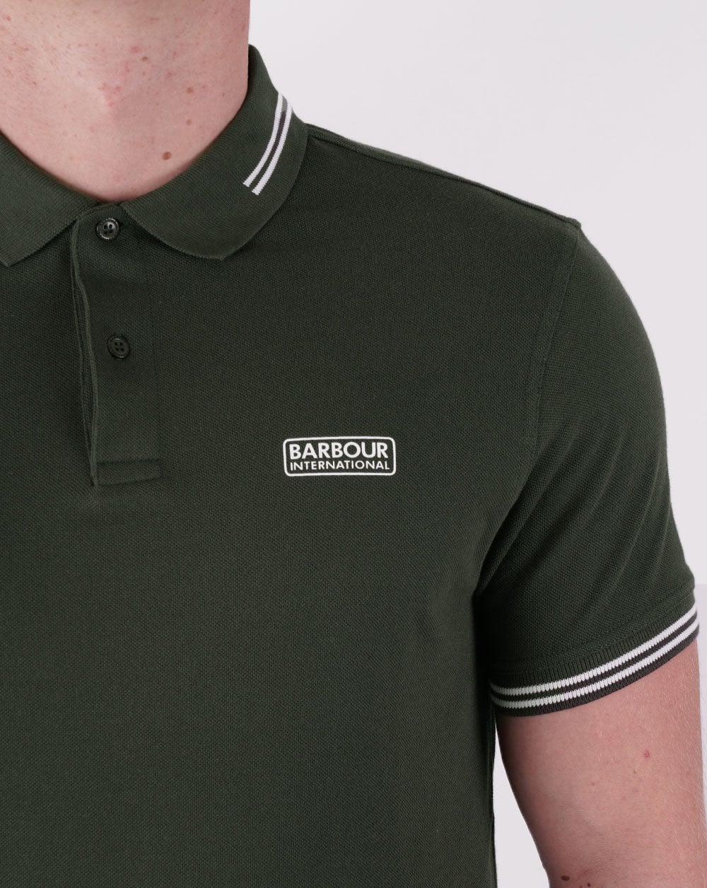 Barbour International Essential Tipped Polo Forest Green - Image 2