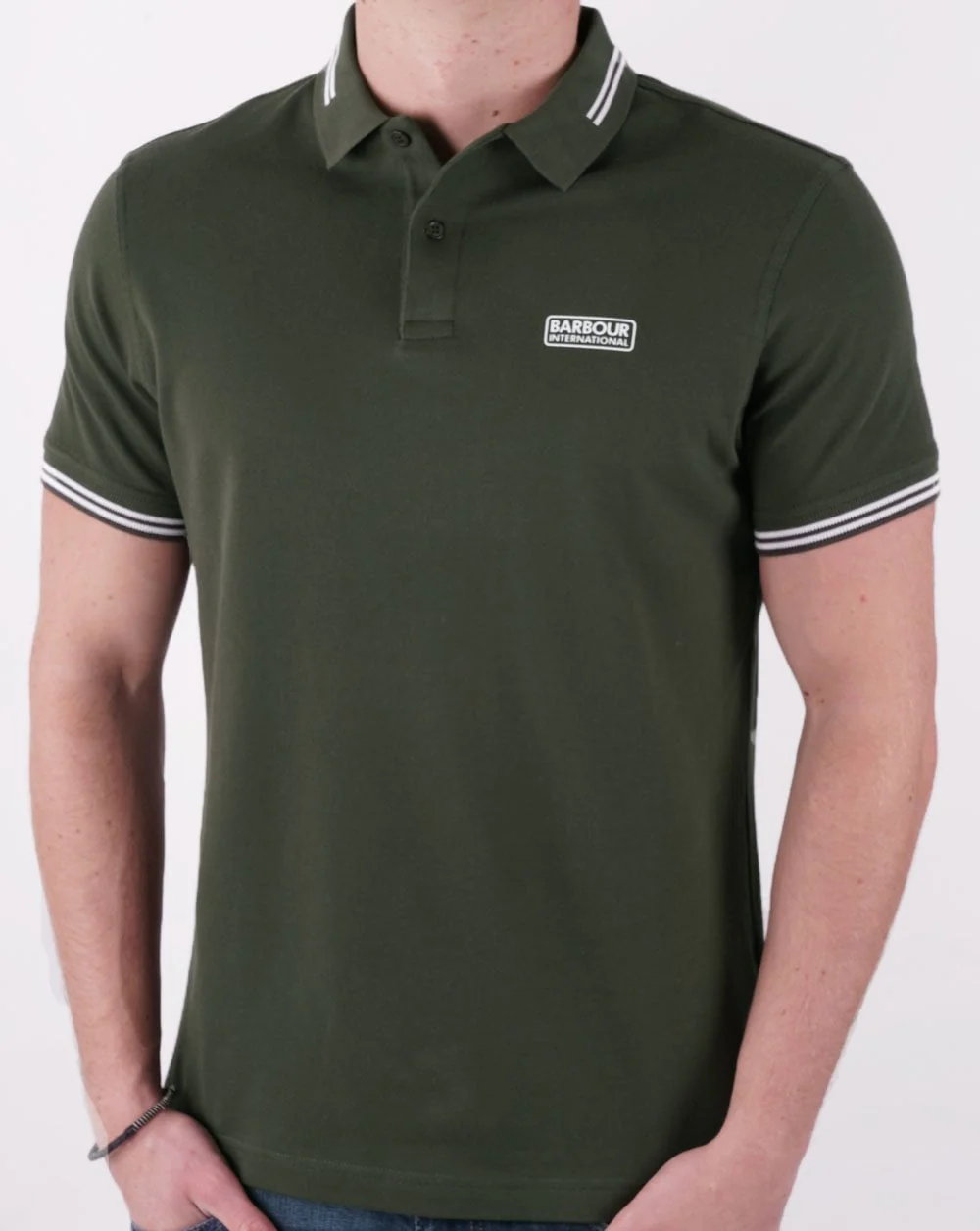Barbour International Essential Tipped Polo Forest Green - Image 3