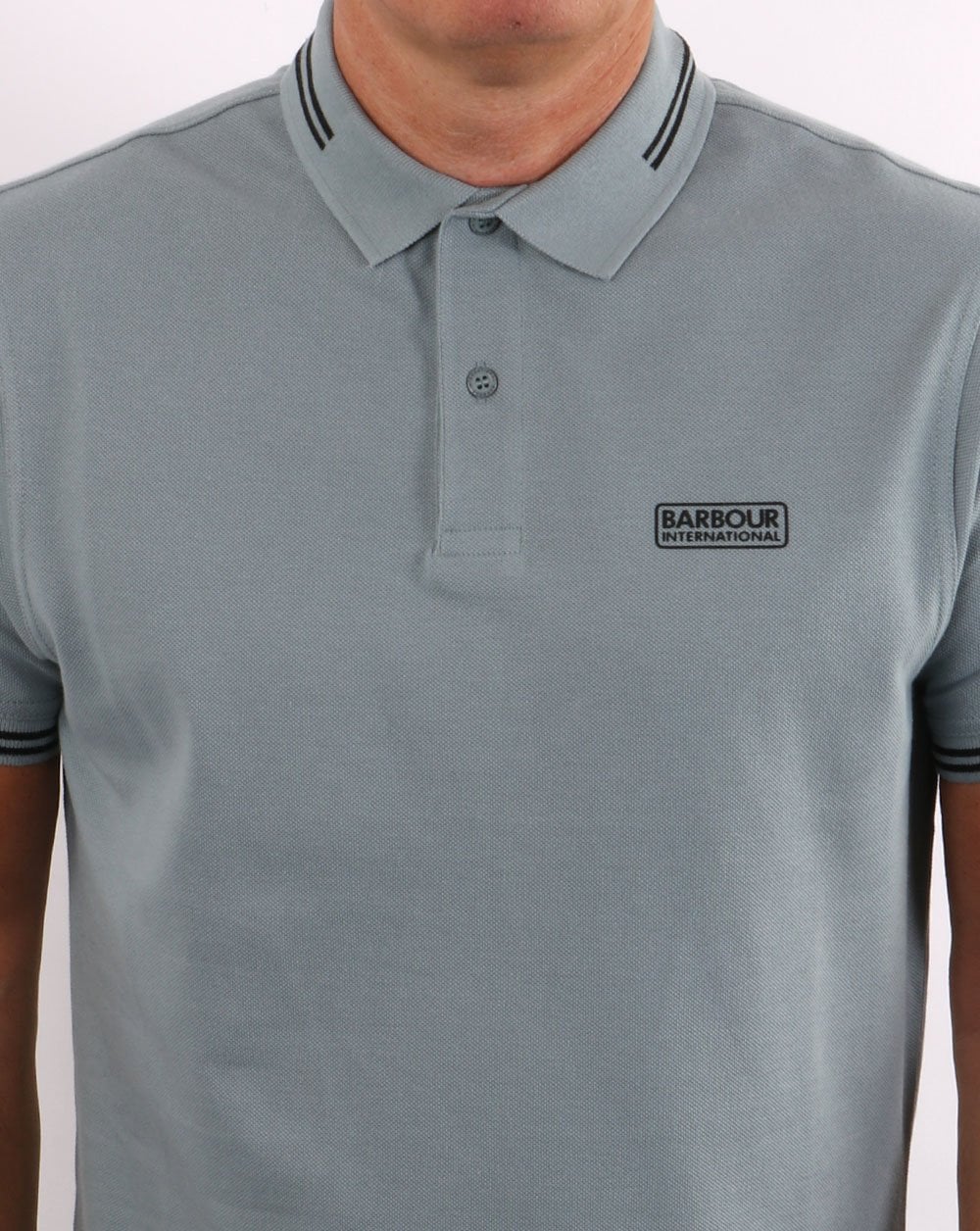 Barbour International Essential Tipped Polo Grey Blue - Image 2