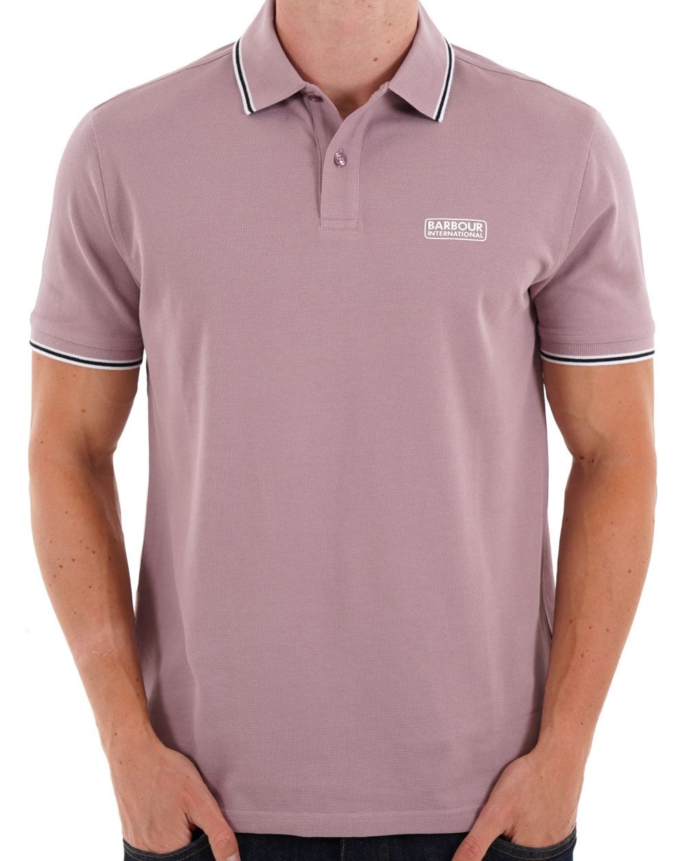 Barbour International Evan Tipped Polo Shirt Elderberry - Image 3