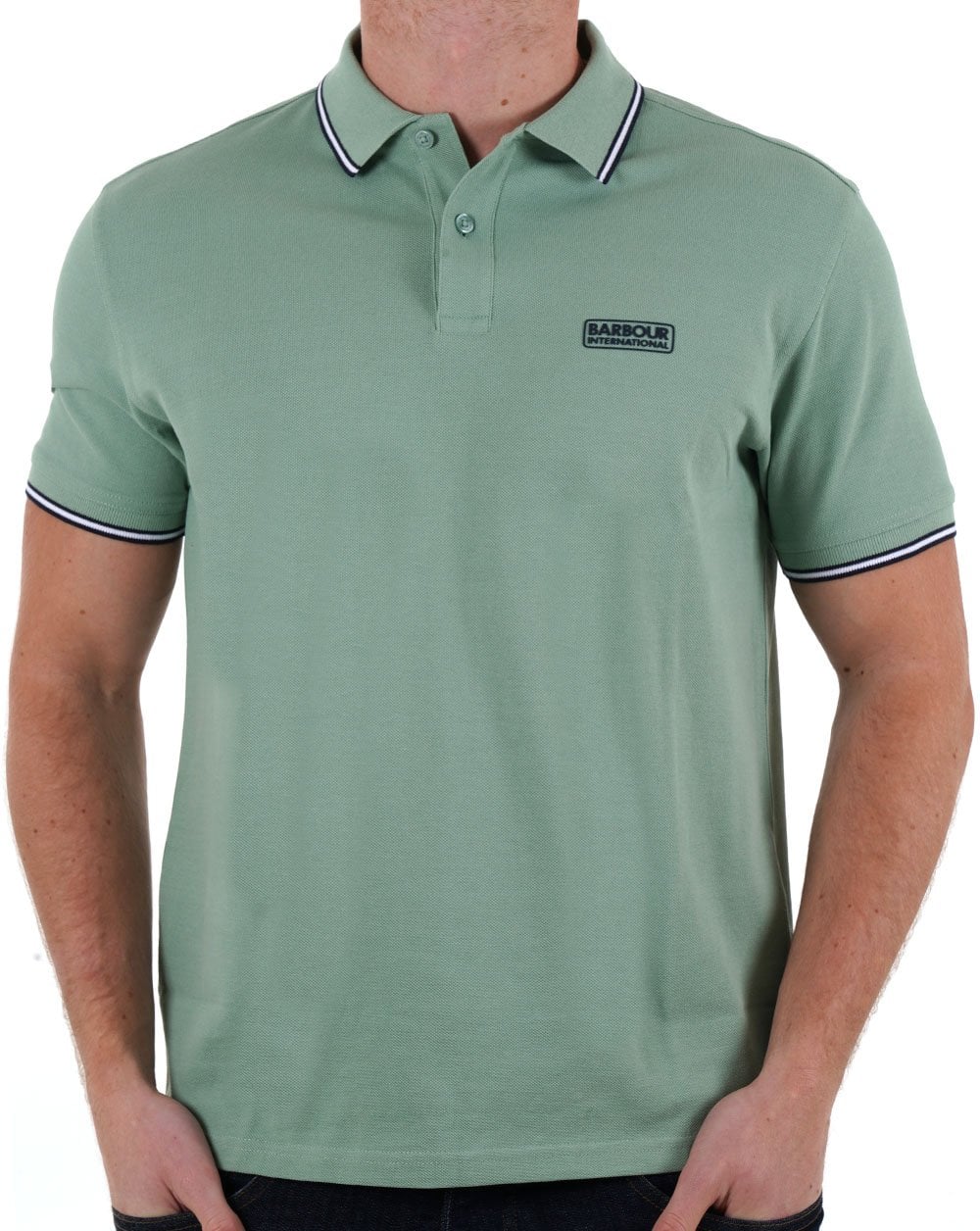 Barbour International Evan Tipped Polo Shirt Granite Green - Image 3