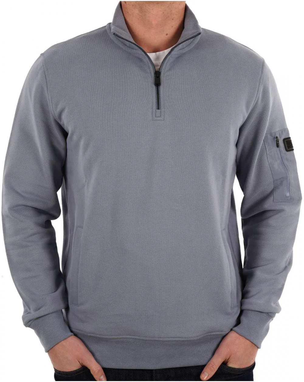 Barbour International Ewan Half Zip Funnel Neck Sweat Washed Blue - Image 2