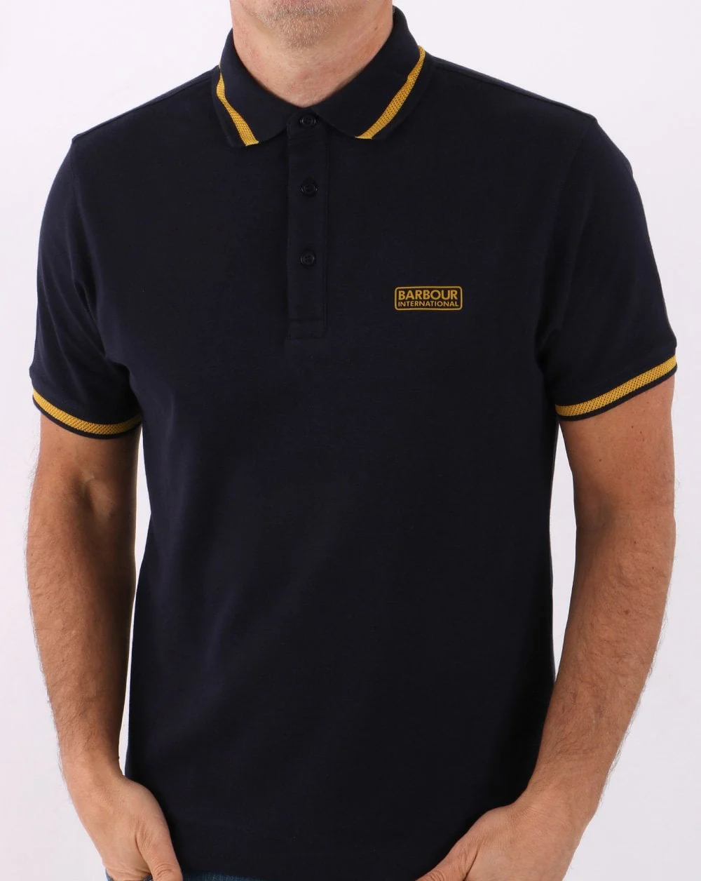 Barbour International Grid Tipped Polo Navy