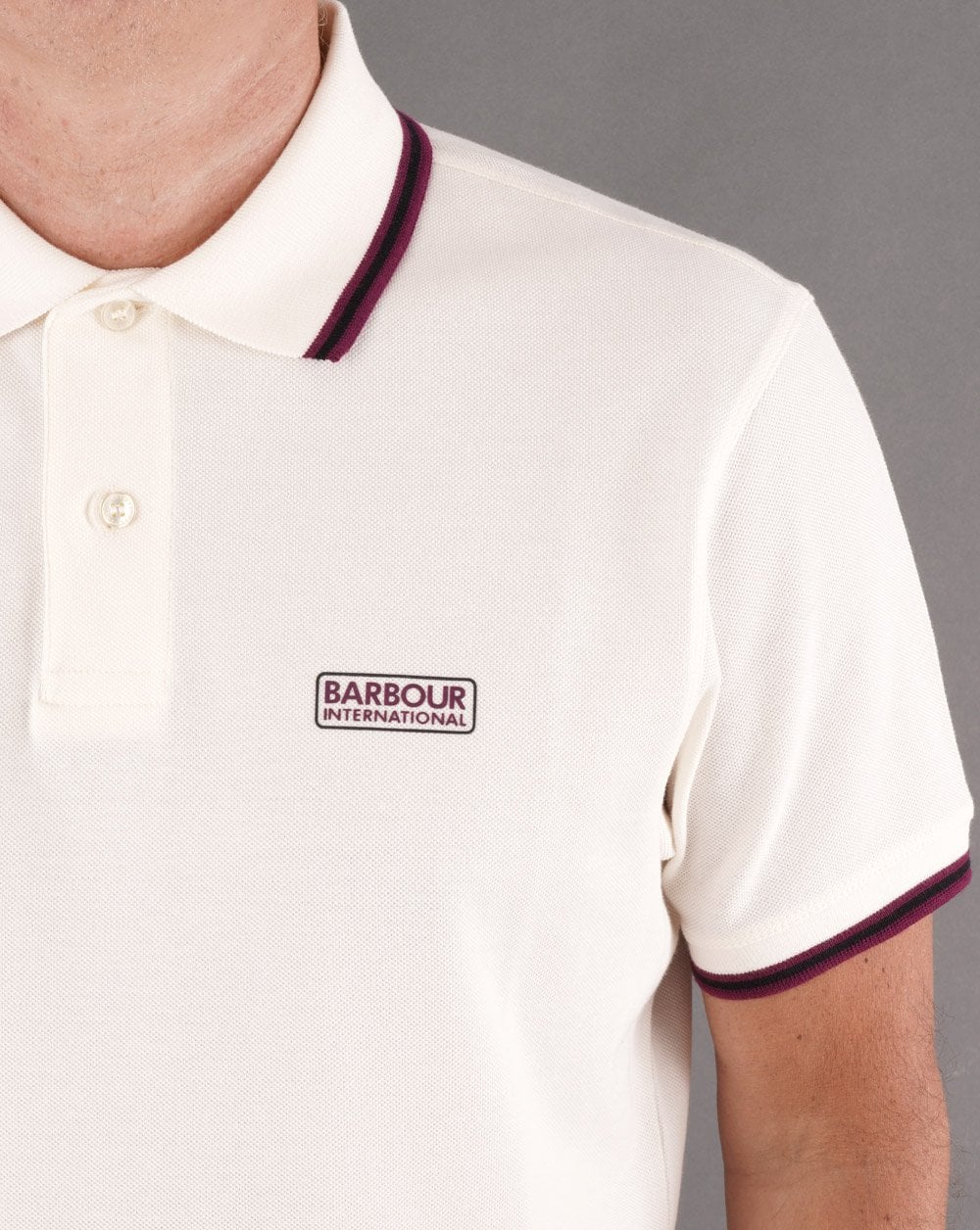 Barbour International Multi Tipped Polo Off White - Image 2