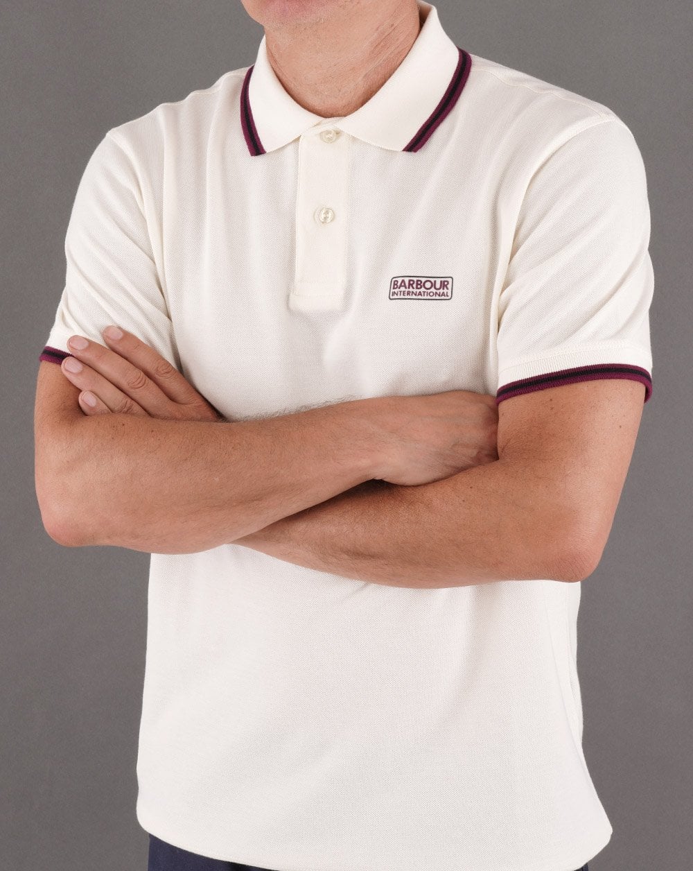 Barbour International Multi Tipped Polo Off White - Image 3