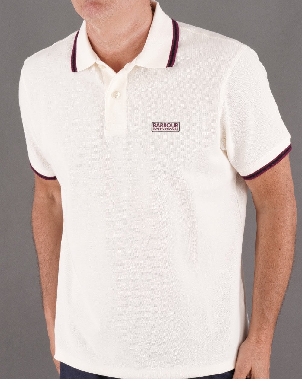 Barbour International Multi Tipped Polo Off White - Image 4