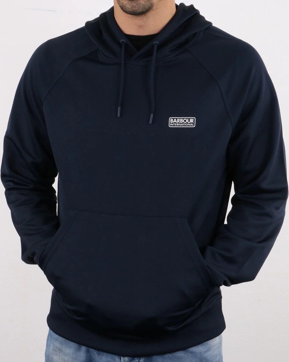 Barbour International Pop Over Hoodie Navy - Image 3