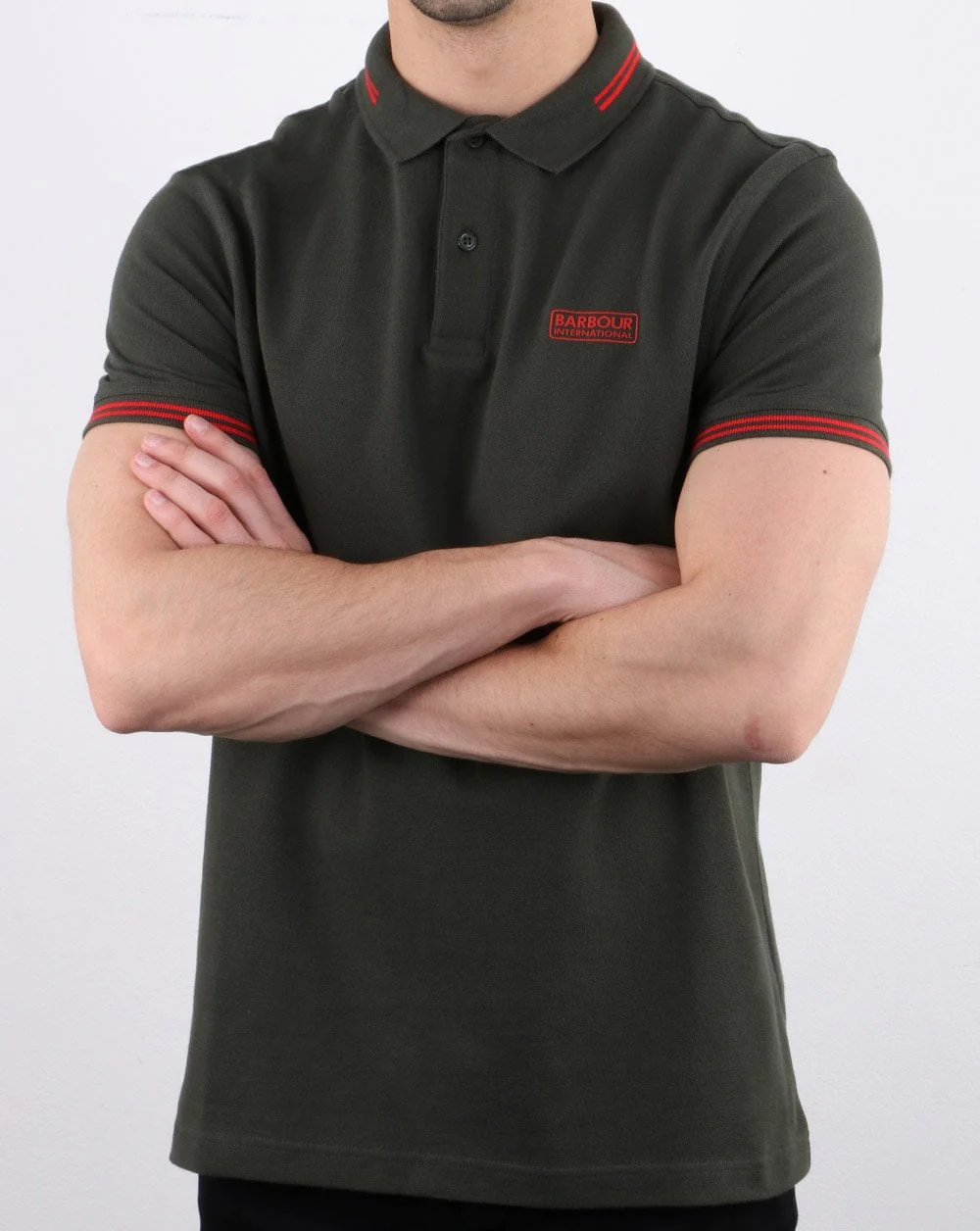 Barbour International Tipped Polo Jungle Green - Image 2