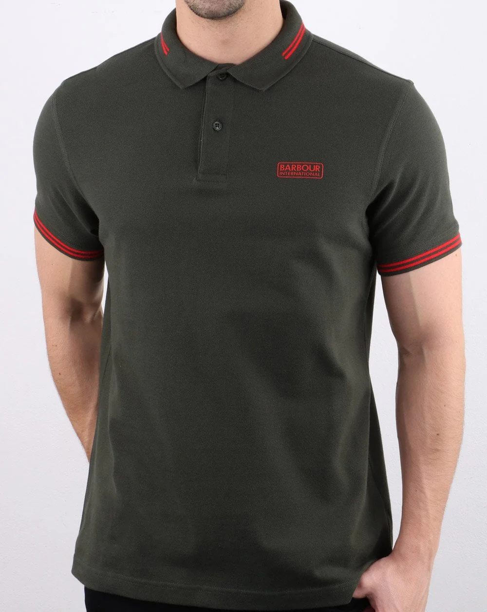 Barbour International Tipped Polo Jungle Green - Image 3