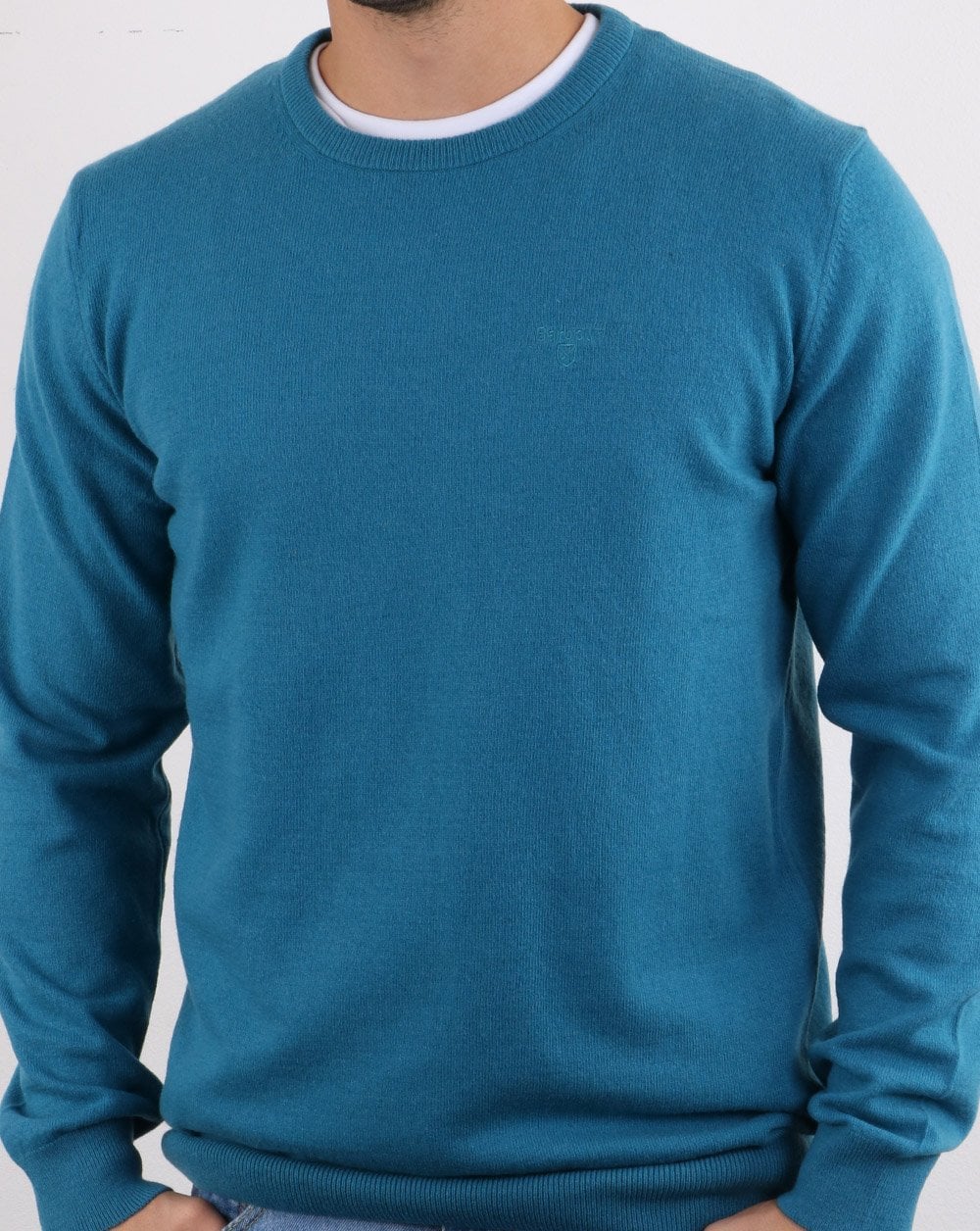 Barbour Lambswool Crew Neck knit Blue