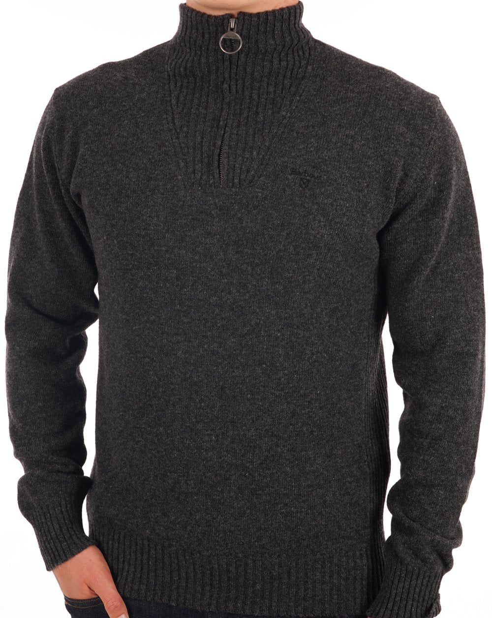 Barbour Lambswool Half Zip Charcoal Grey - Image 4