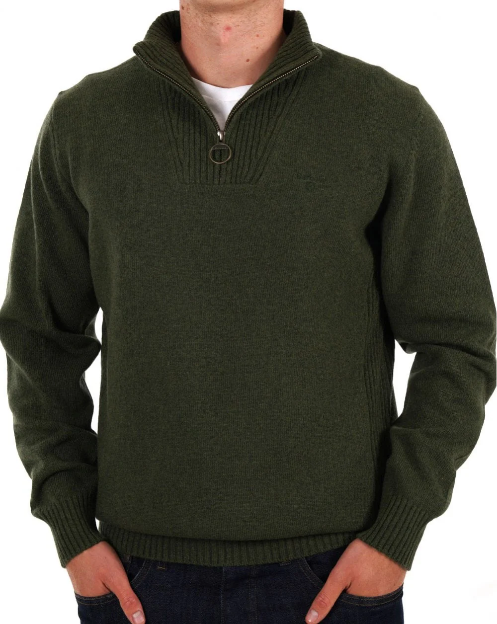 Barbour Lambswool Half Zip Mid Olive - Image 3