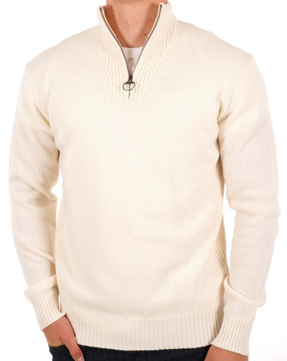 Barbour Lambswool Half Zip Whisper White - Image 3