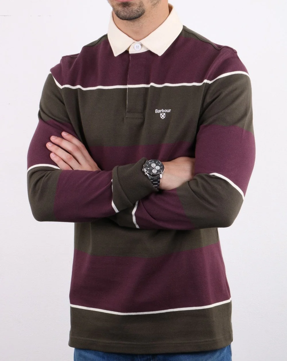Barbour Lark Stripe Rugby Shirt Maroon / Green - Image 3