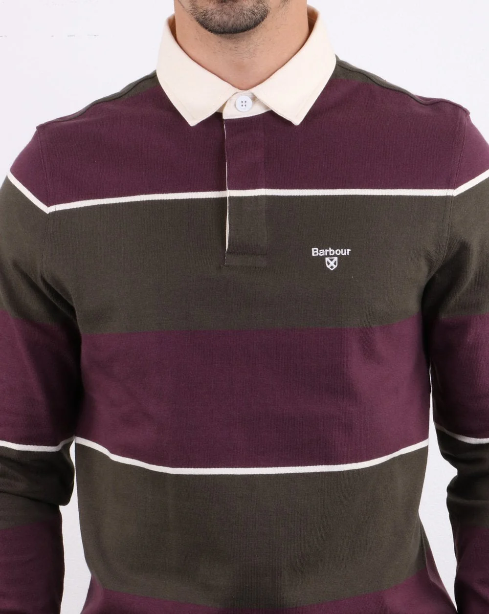 Barbour Lark Stripe Rugby Shirt Maroon / Green - Image 4
