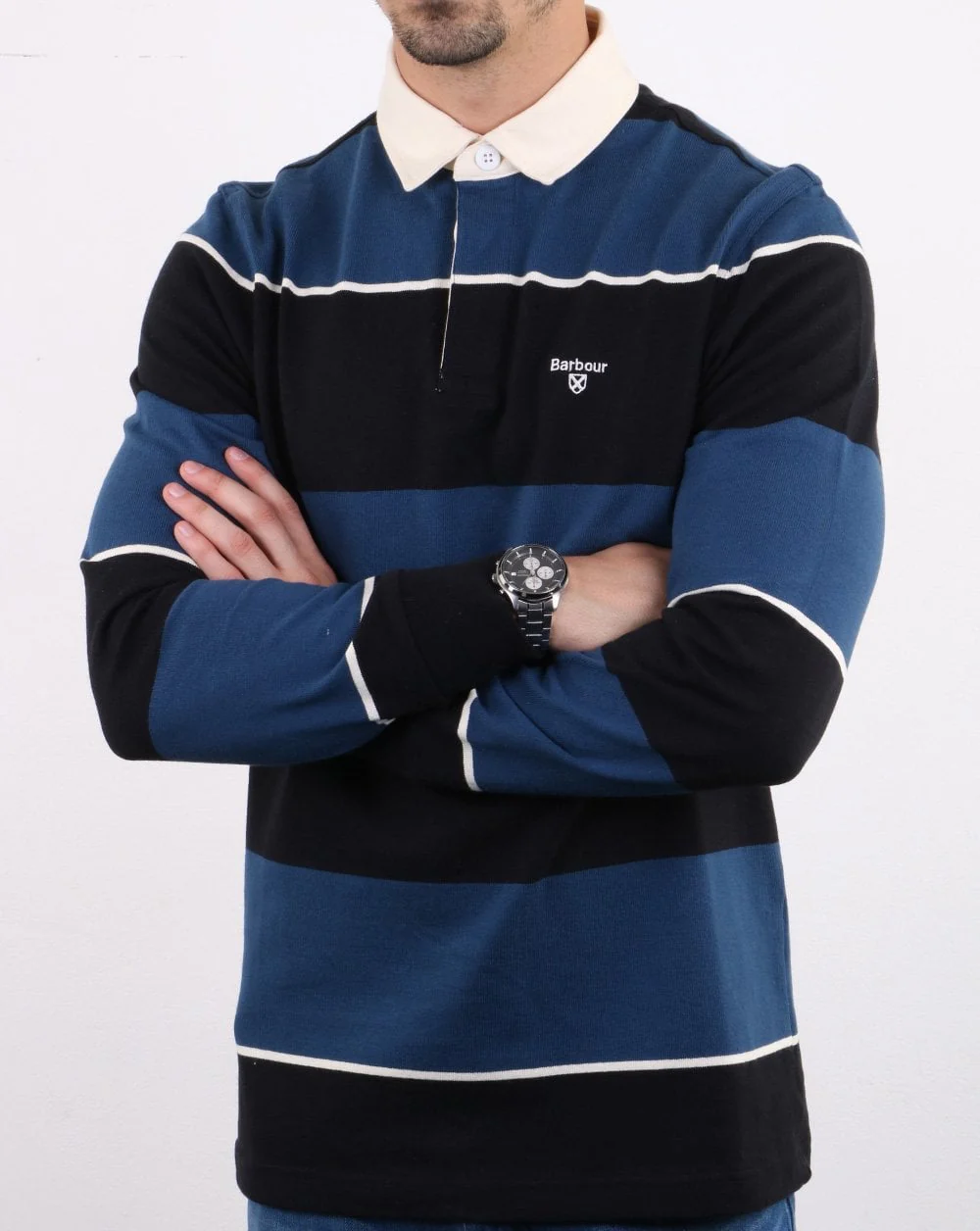 Barbour Lark Stripe Rugby Shirt Navy - Image 3