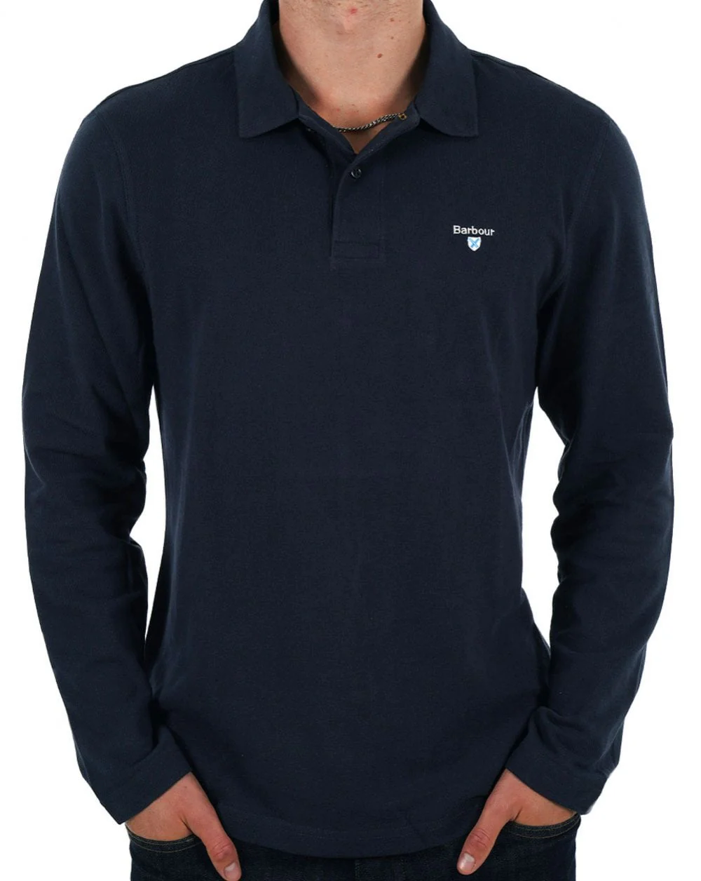 Barbour Original Sports Long Sleeve Polo Navy - Image 3