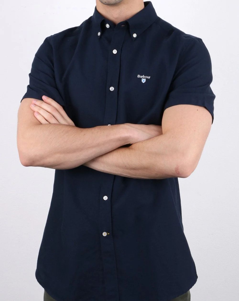 Barbour Oxford Short Sleeve Shirt Navy - Image 3