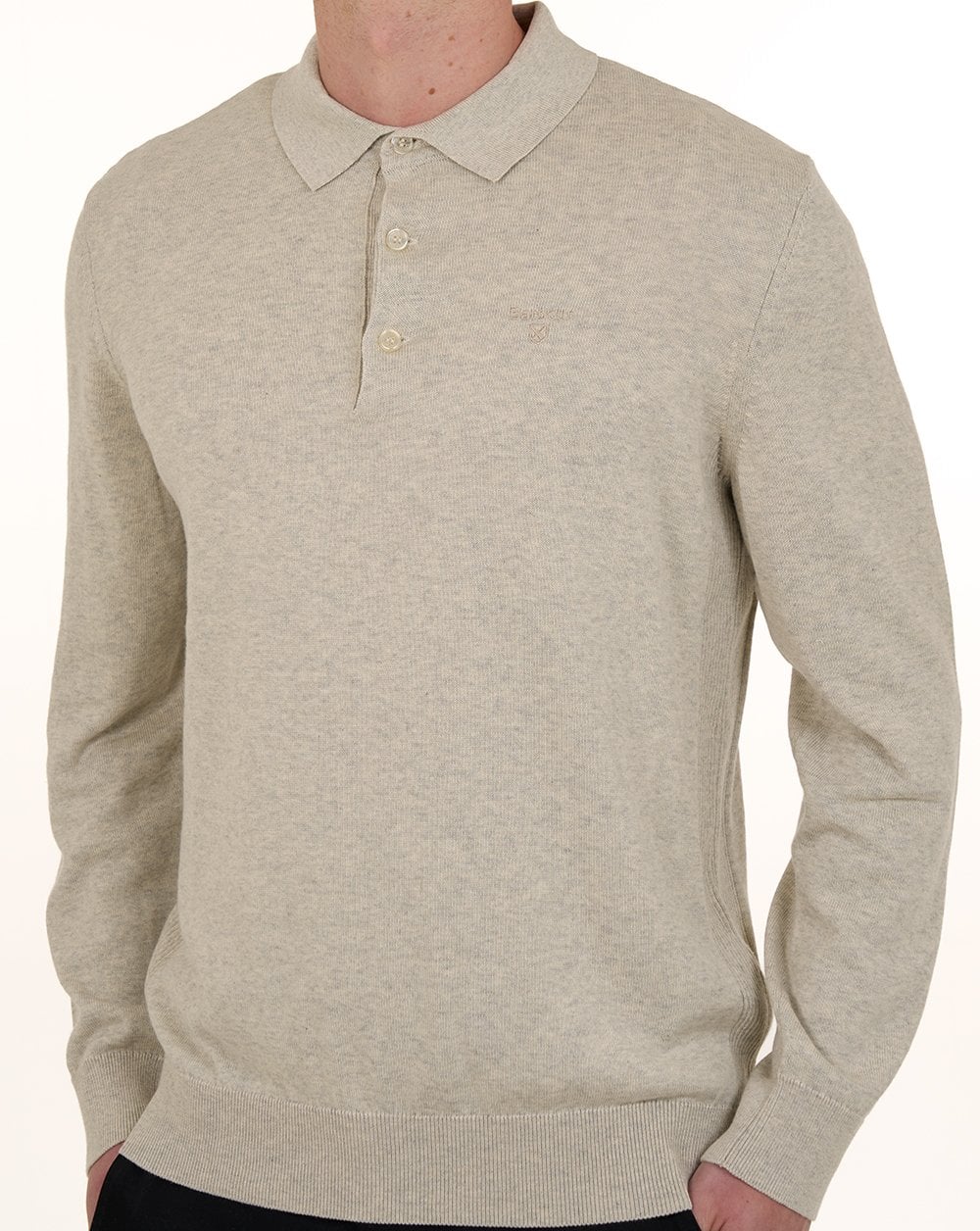 Barbour Pima Cotton Knit LS Polo Shirt Neutral - Image 2