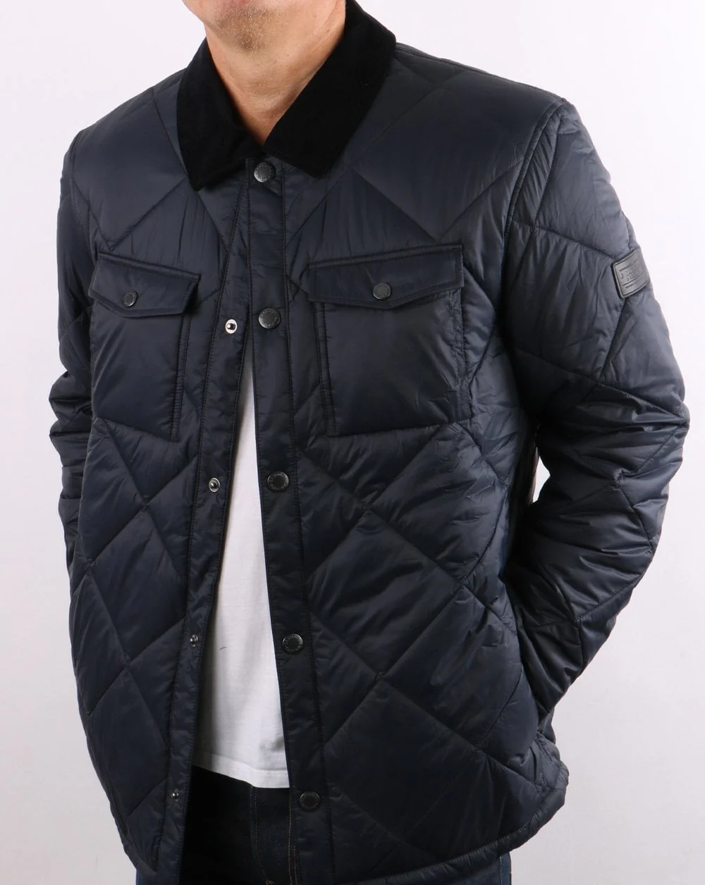 Barbour Shirt Quilt Jacket Navy - Image 4