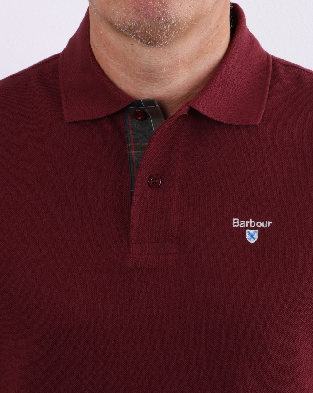 Barbour Tartan Pique Polo Burgundy - Image 2