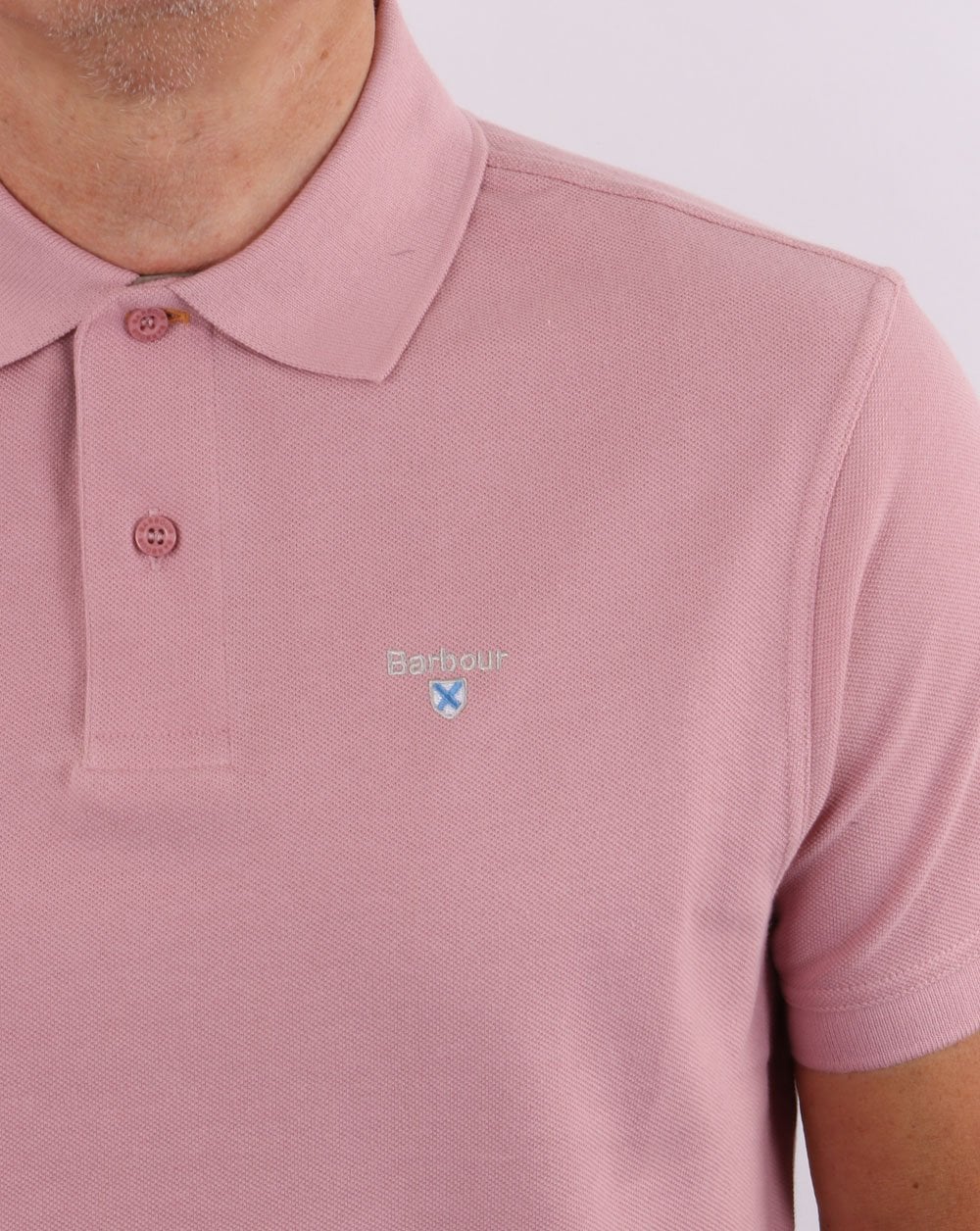 Barbour Tartan Pique Polo Faded Pink - Image 3