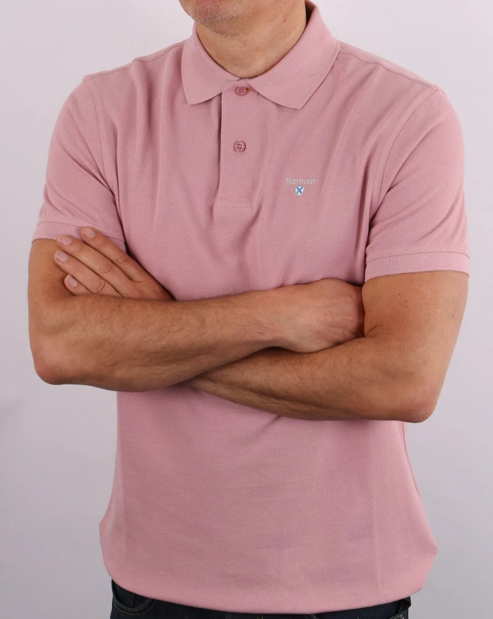 Barbour Tartan Pique Polo Faded Pink - Image 4