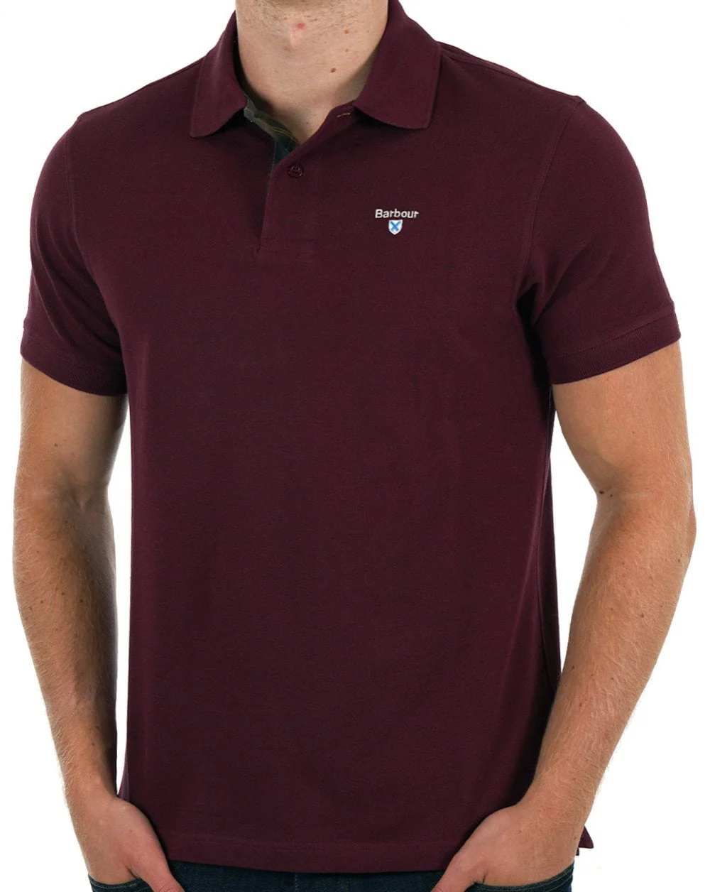 Barbour Tartan Pique Polo Shirt Dark Ruby - Image 3