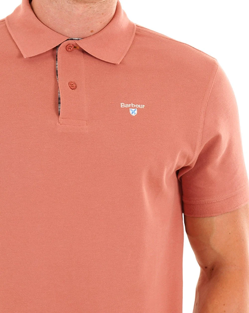 Barbour Tartan Pique Polo Shirt Earth Pink - Image 2