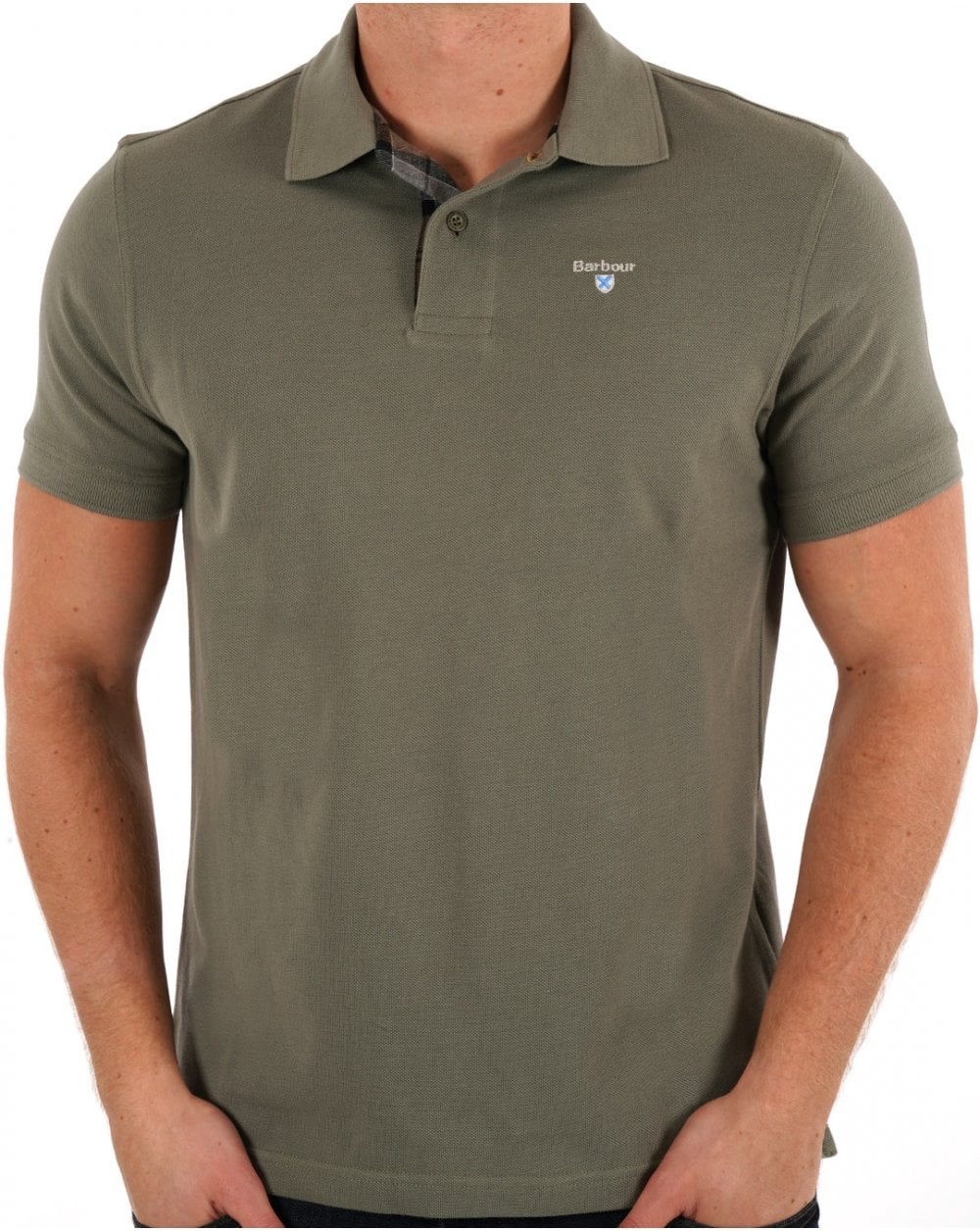 Barbour Tartan Pique Polo Shirt Green Slate - Image 3