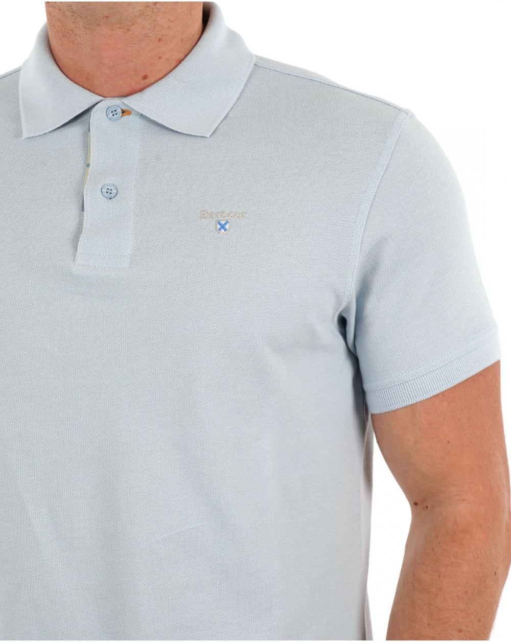 Barbour Tartan Pique Polo Shirt Niagara Mist - Image 3