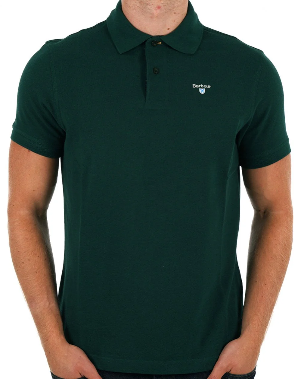 Barbour Tartan Pique Polo Shirt Seaweed - Image 3