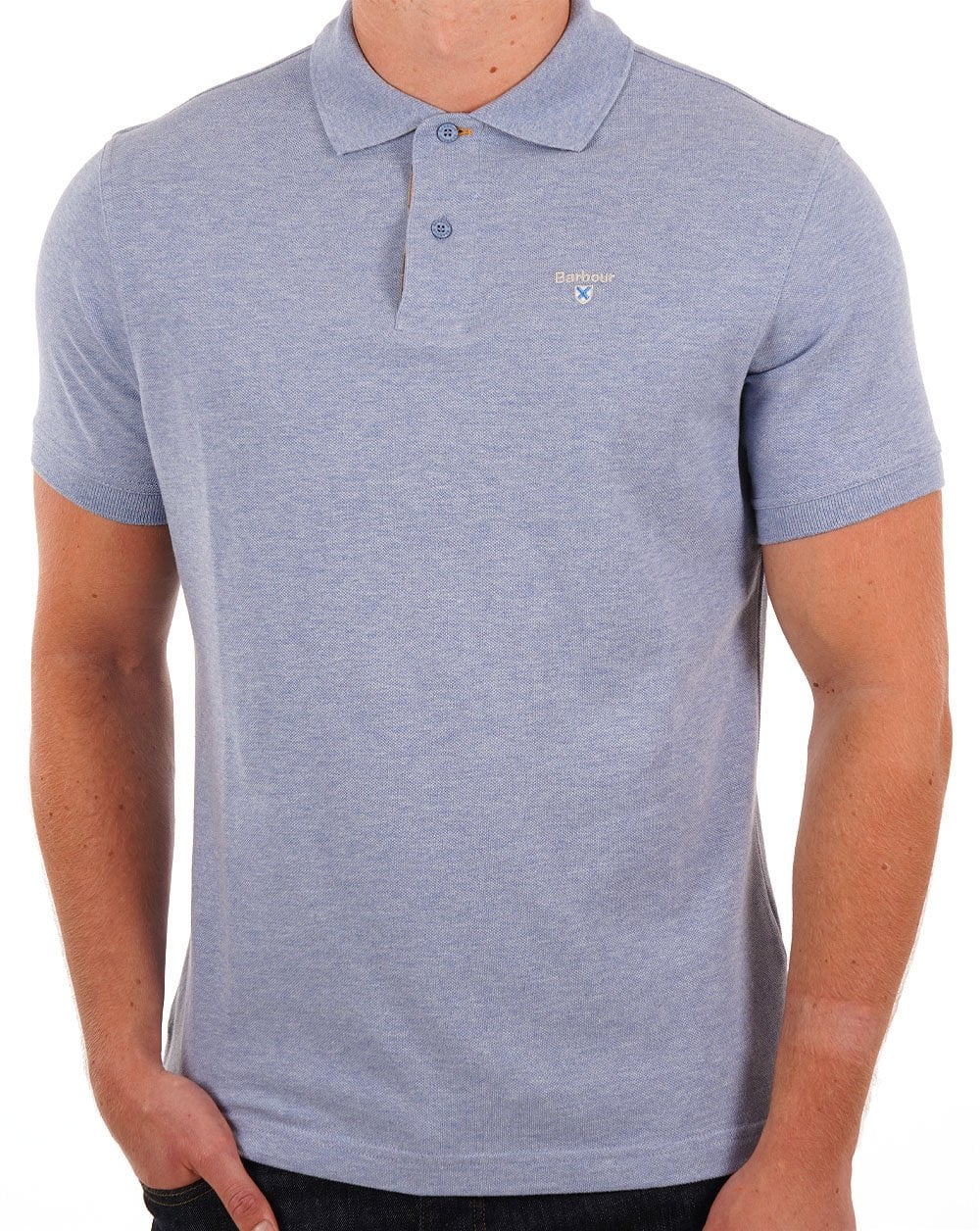 Barbour Tartan Pique Polo Shirt Sky Blue - Image 2