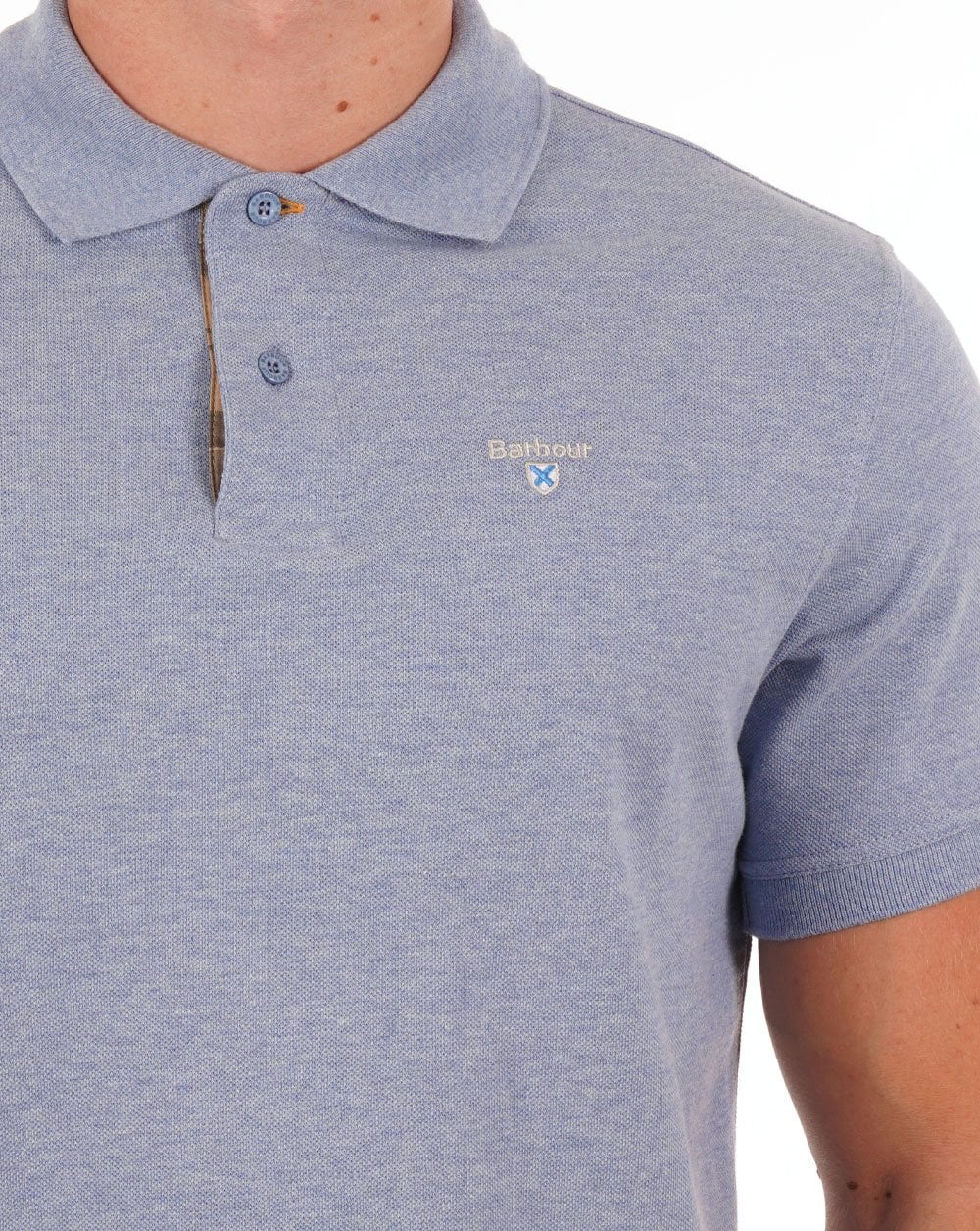 Barbour Tartan Pique Polo Shirt Sky Blue - Image 3