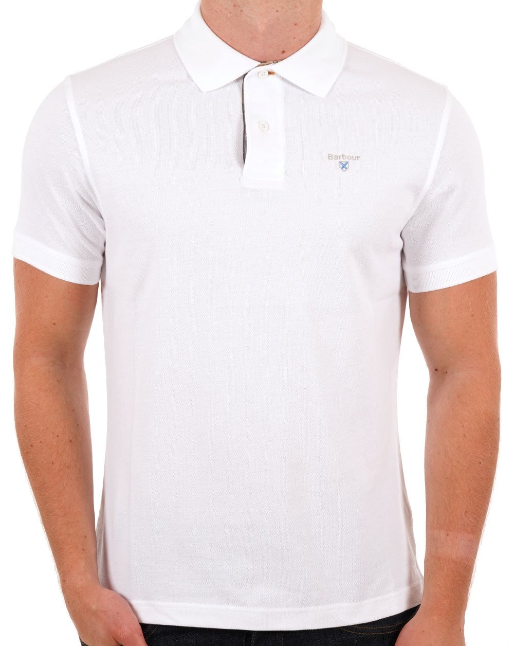 Barbour Tartan Pique Polo Shirt White - Image 3