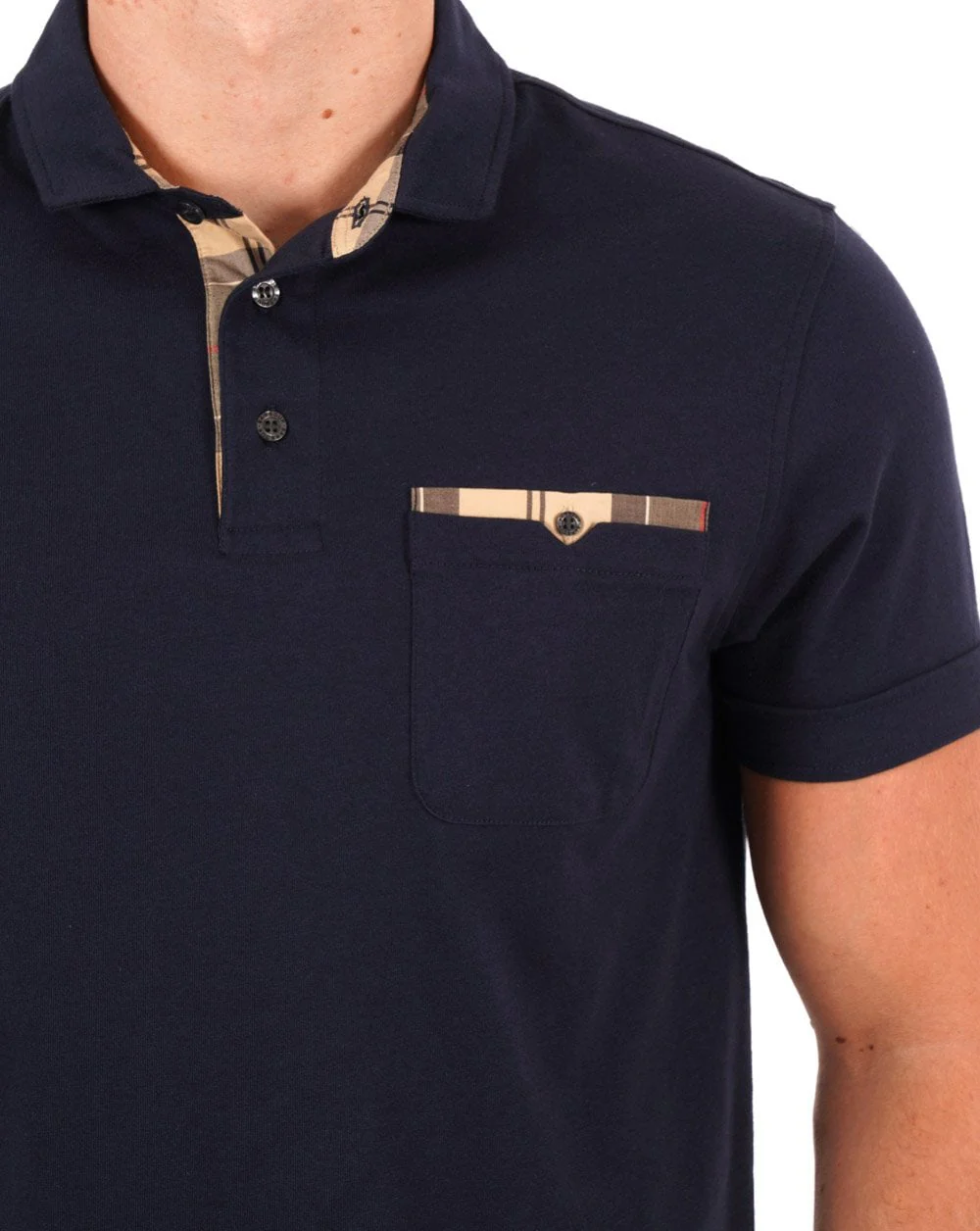 Barbour Tartan Pocket Polo Navy - Image 2