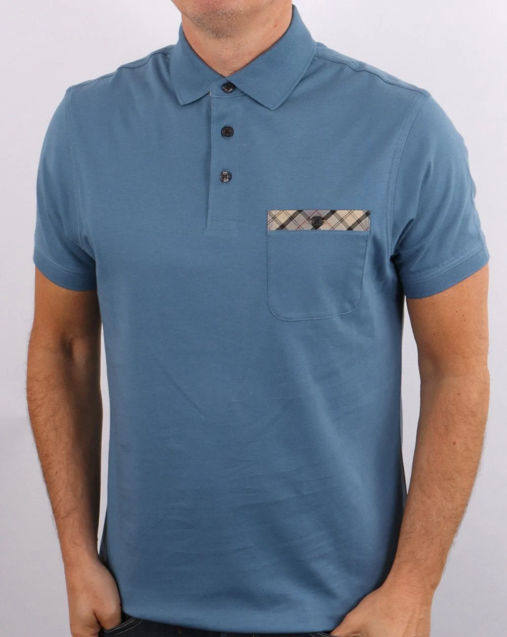 Barbour Tartan Pocket Polo Shirt Blue