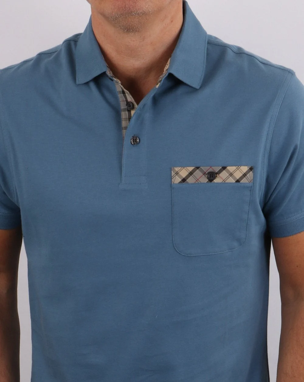 Barbour Tartan Pocket Polo Shirt Blue - Image 2